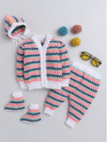 Full Sleeves V-Neck Striped 4 Piece Set