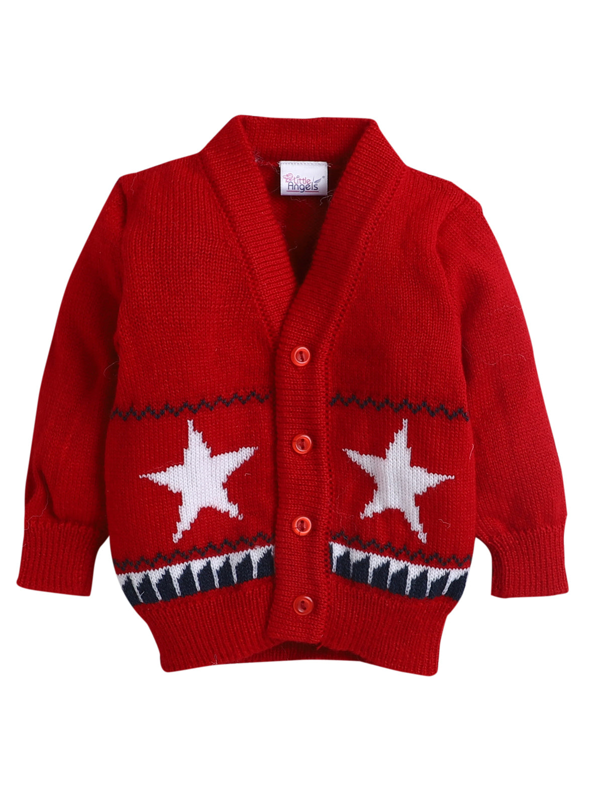 V-Neck Full Sleeves Star Cardigan, Tie-Knot Cap and Socks