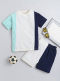 Round Neck Half Sleeves Color-Block T-Shirt and Shorts Set