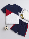 Round Neck Half Sleeves Color-Block T-Shirt and Shorts Set