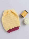 Woollen Textured Yellow & Wine Beanie Cap with Pom Pom