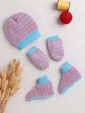 Baby Wool Striped Cap Mittens Socks Set – 0–6M