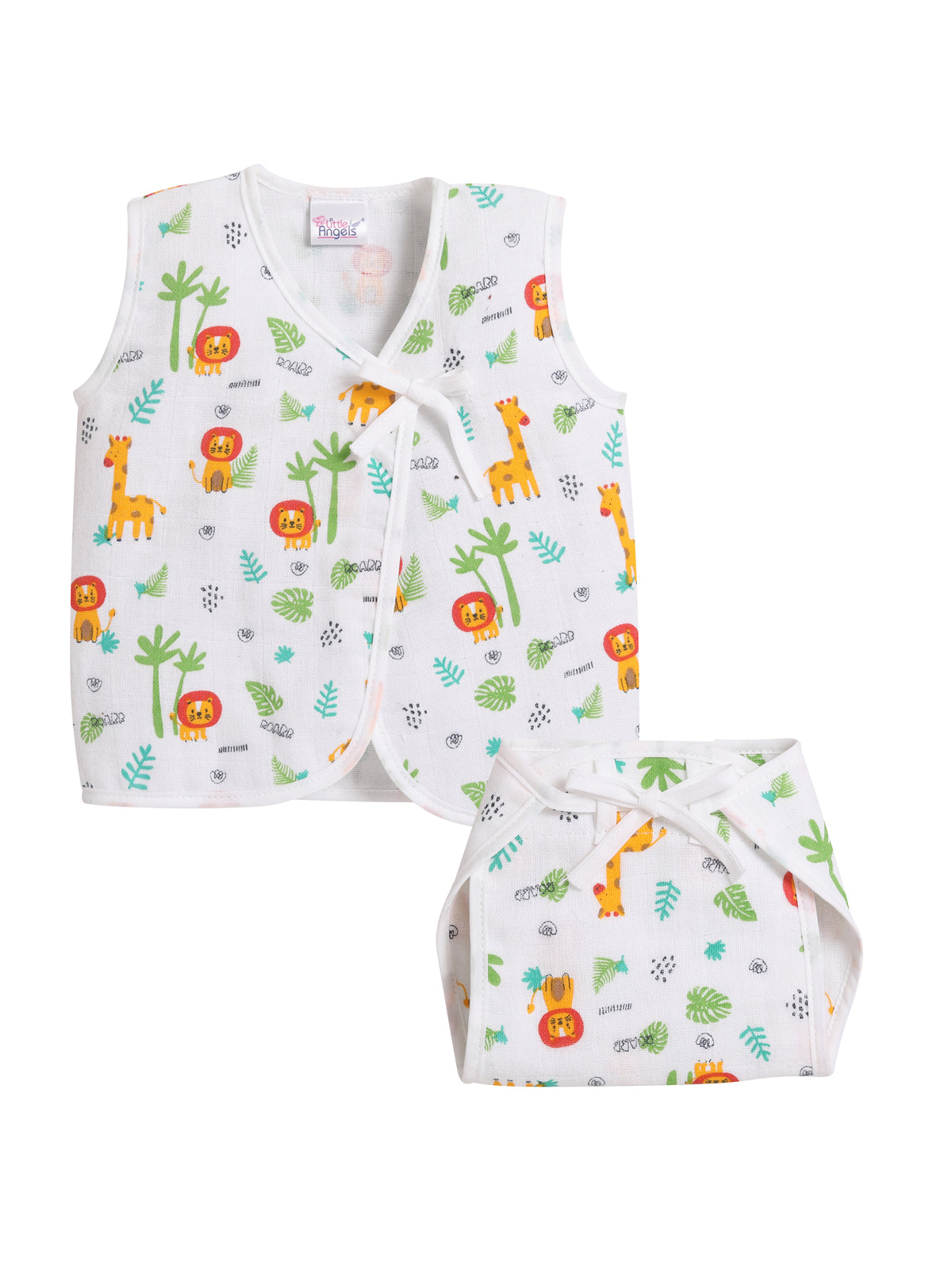 V-Neck Sleeveless Printed Tie-Knot Jhabla & Nappy