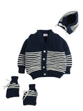 V-Neck Full Sleeves Bumper Striped 3 Piece Set