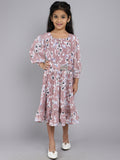 Puffed Sleeves Floral Print Cotton Fit & Flare Dress with Belt