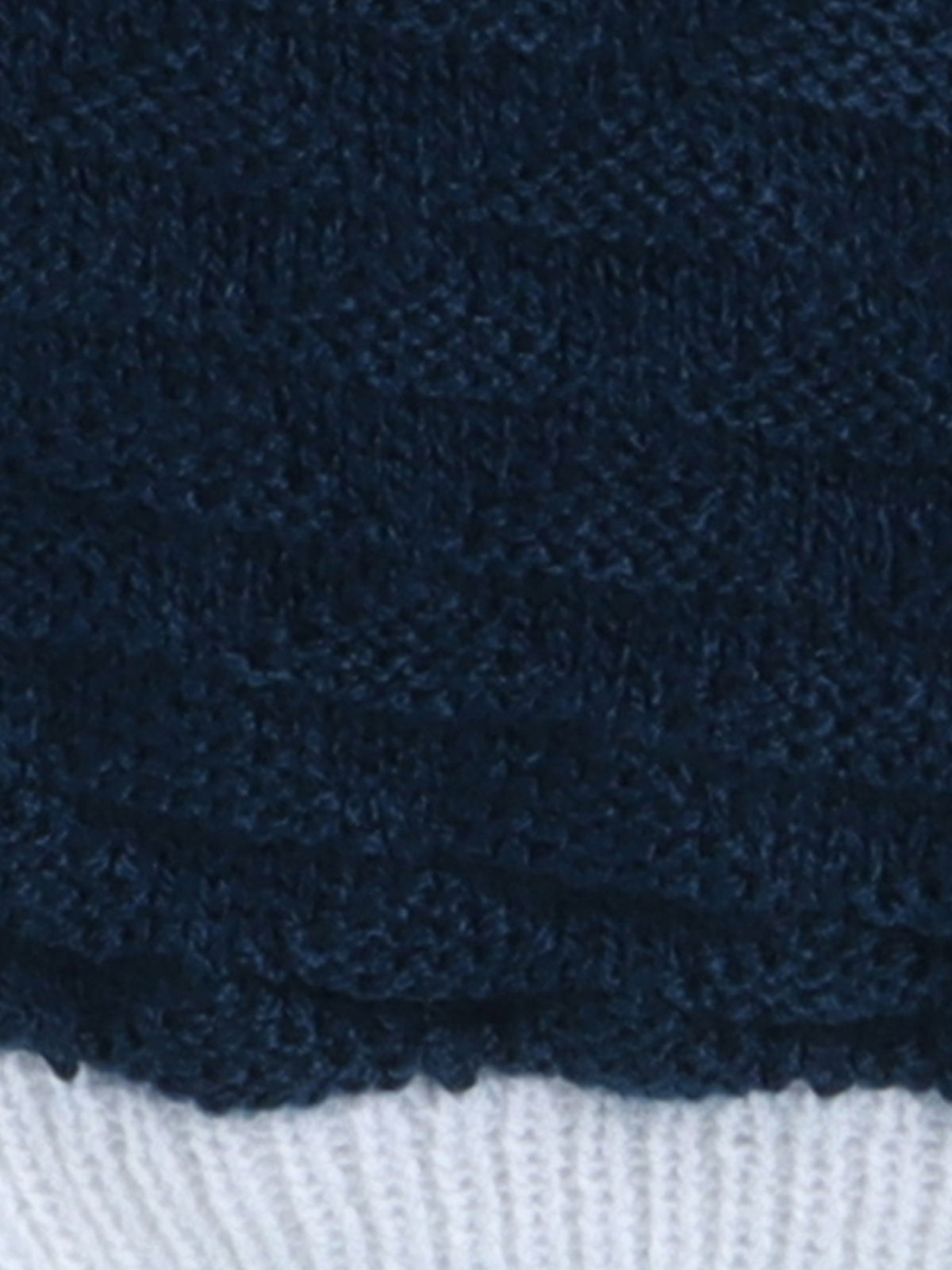 Woollen Textured Navy & White Beanie Cap with Pom Pom