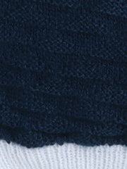 Woollen Textured Navy & White Beanie Cap with Pom Pom