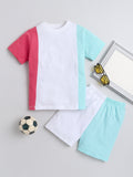 Round Neck Half Sleeves Color-Block T-Shirt and Shorts Set