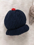 Woollen Solid Navy Beanie Cap with Pom Pom