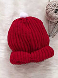 Woollen Solid Red Beanie Cap with Pom Pom