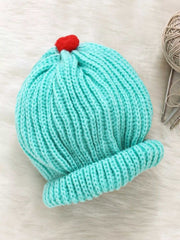 Woollen Solid Green Beanie Cap with Pom Pom