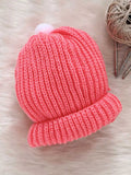 Woollen Solid Neon Pink Beanie Cap with Pom Pom