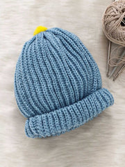 Woollen Solid Blue Beanie Cap with Pom Pom