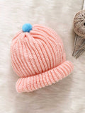 Woollen Solid Pink Beanie Cap with Pom Pom