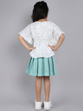 Round Neck Butterfly Sleeves Floral Top and Skirt Set