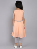 Embroidered Cotton Fit & Flared Dress with Belt and Leggings