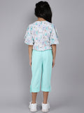 Round Neck Butterfly Sleeves Floral Top and Capri Set