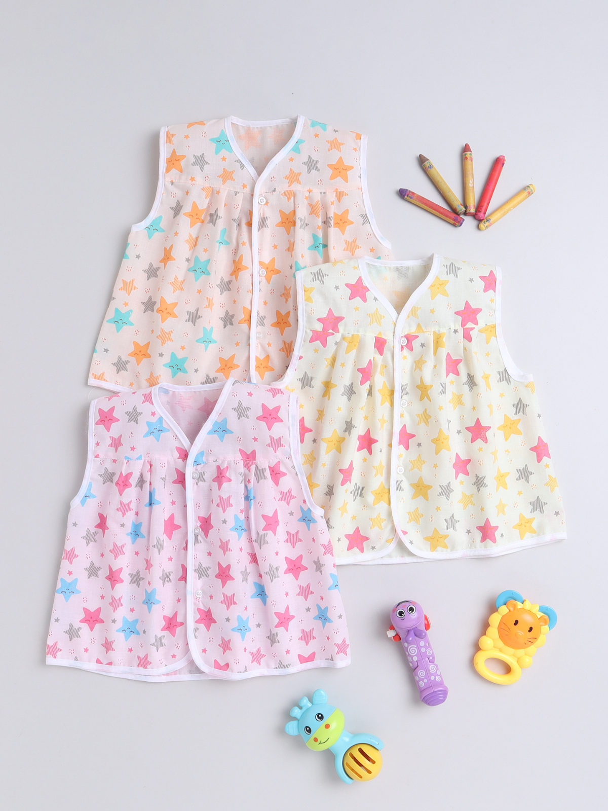 Soft Starburst Baby Vest Trio
