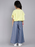 Round Neck Butterfly Sleeves Applique Flowers Design Top and Striped Pants