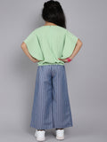 Round Neck Butterfly Sleeves Applique Flowers Design Top and Striped Pants