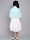 3/4th Sleeves Textured Cotton High-Low Dress with Belt and Jacket