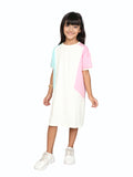 Round Neck Half Sleeves Color-Block Shift Dress