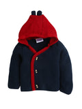 Hooded Neck Full Sleeves Color-Block Cardigan Sweater