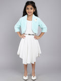 3/4th Sleeves Textured Cotton High-Low Dress with Belt and Jacket