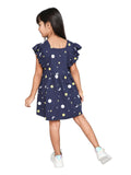 Square Neck Flared Sleeves Printed A-line Dress