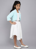 3/4th Sleeves Textured Cotton High-Low Dress with Belt and Jacket