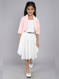 3/4th Sleeves Textured Cotton High-Low Dress with Belt and Jacket