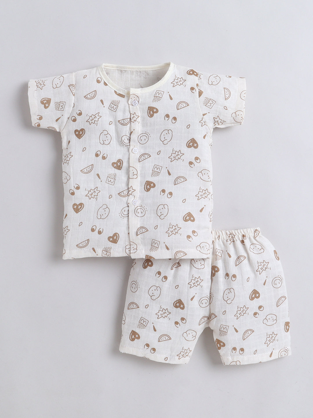 Cute Doodle Print Jhabla & Shorts Set