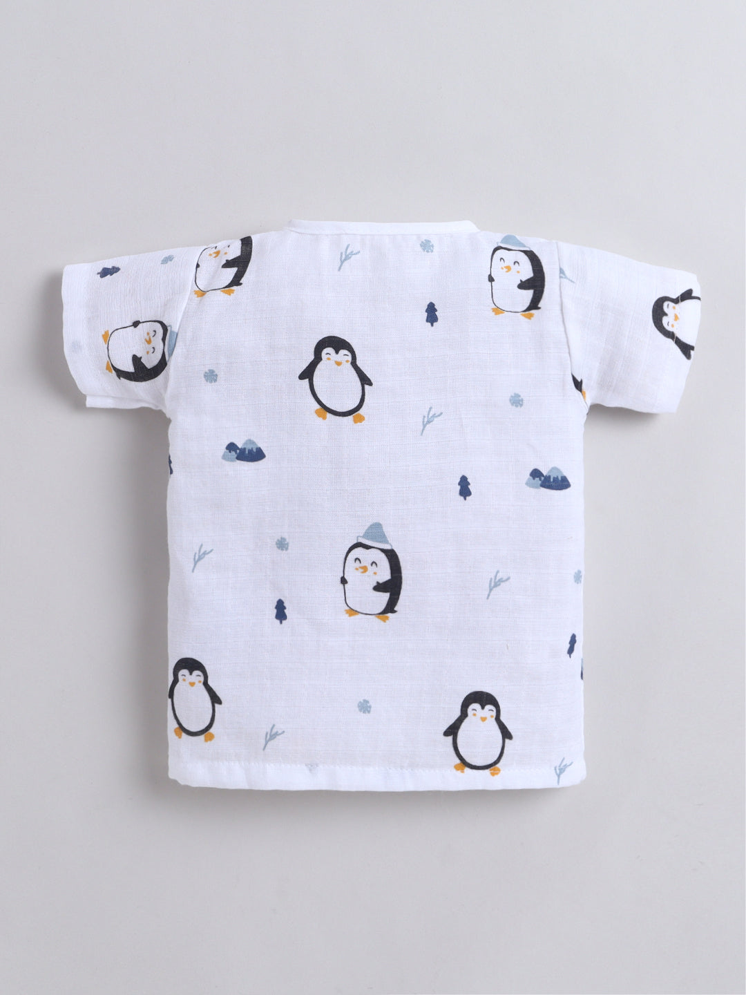Muslin Cotton Baby Jhabla & Shorts Set-Penguin Print