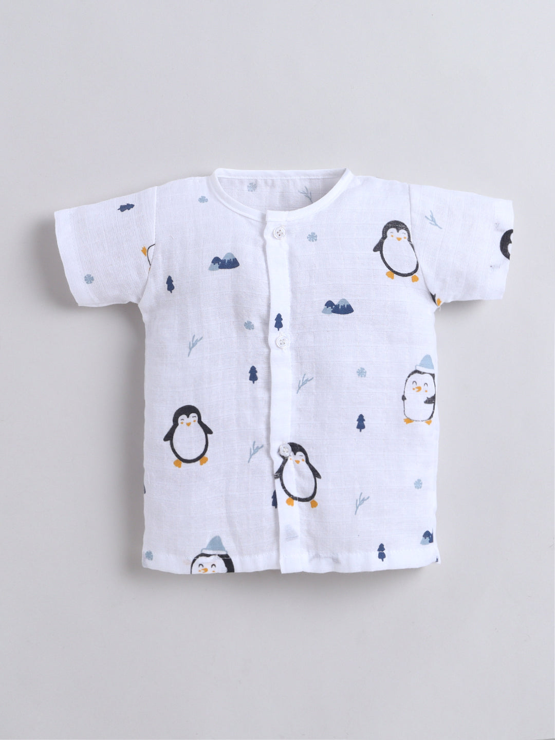 Muslin Cotton Baby Jhabla & Shorts Set-Penguin Print