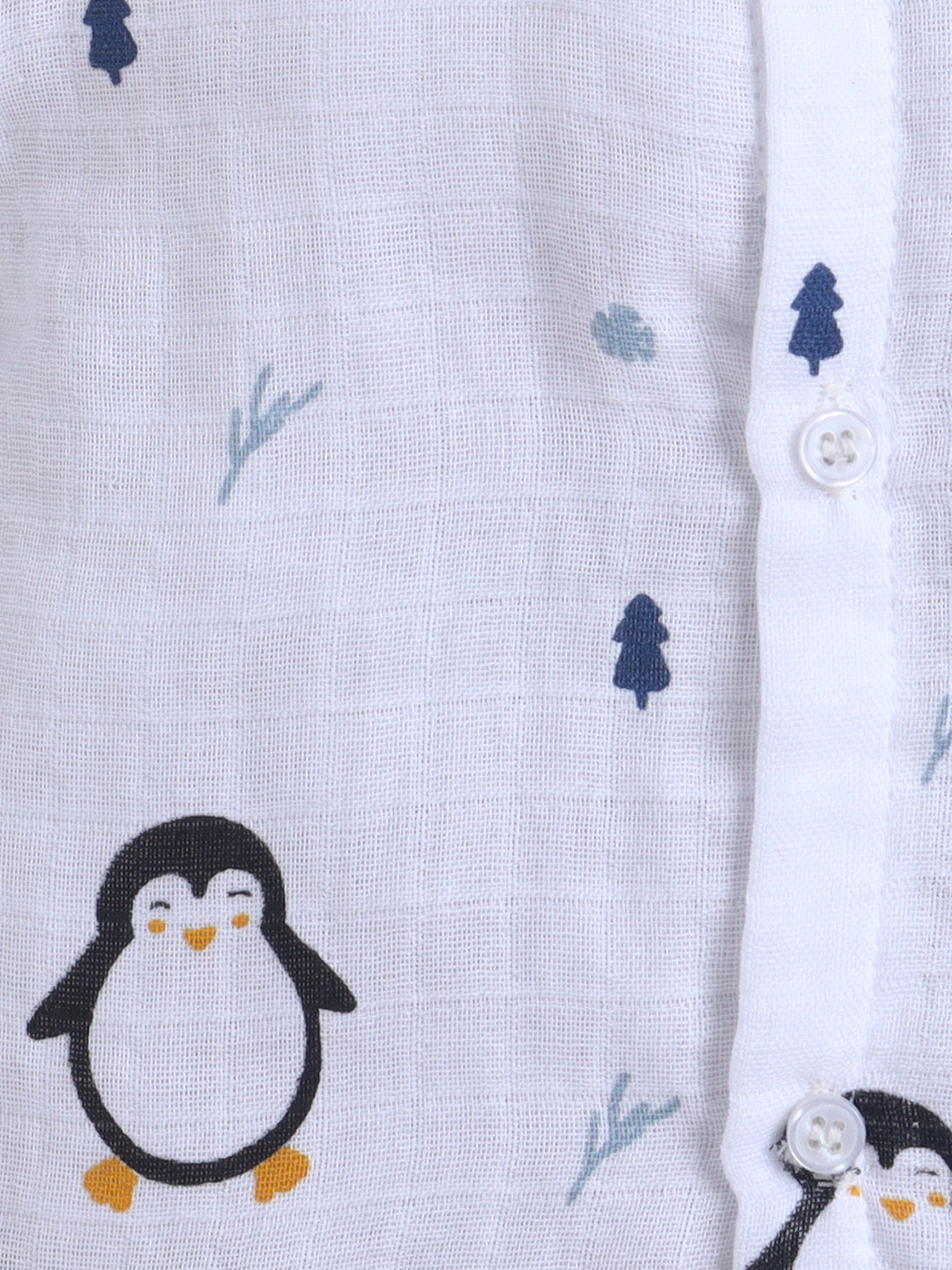 Muslin Cotton Baby Jhabla & Shorts Set-Penguin Print