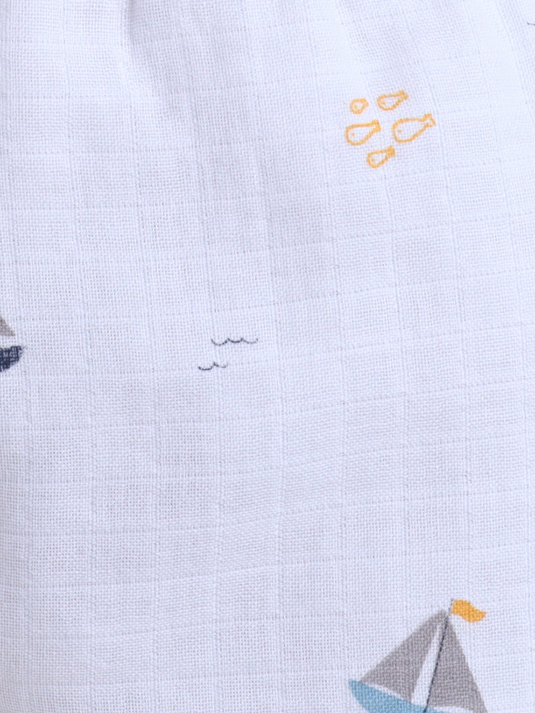 Muslin Cotton Baby Jhabla & Shorts Set-Boat Print