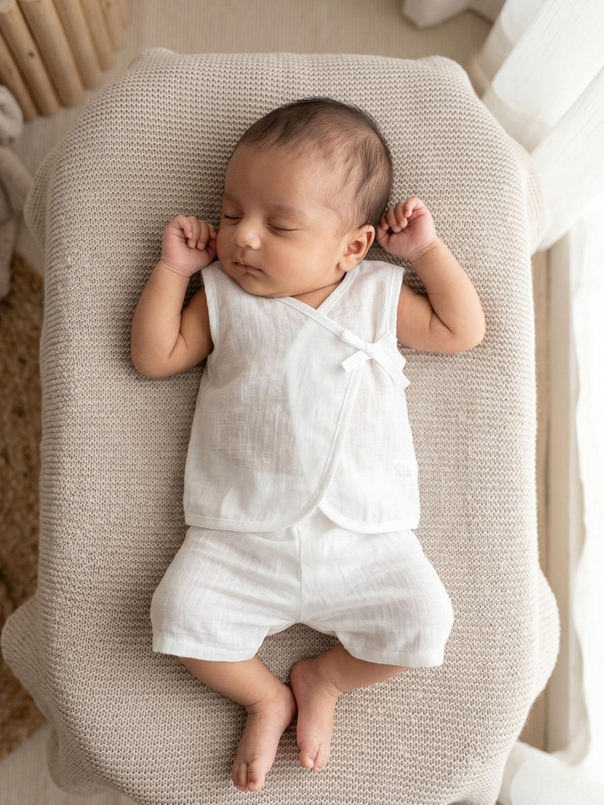 White Mulmul Vest & Jhabla Combo Set-Pack of 2