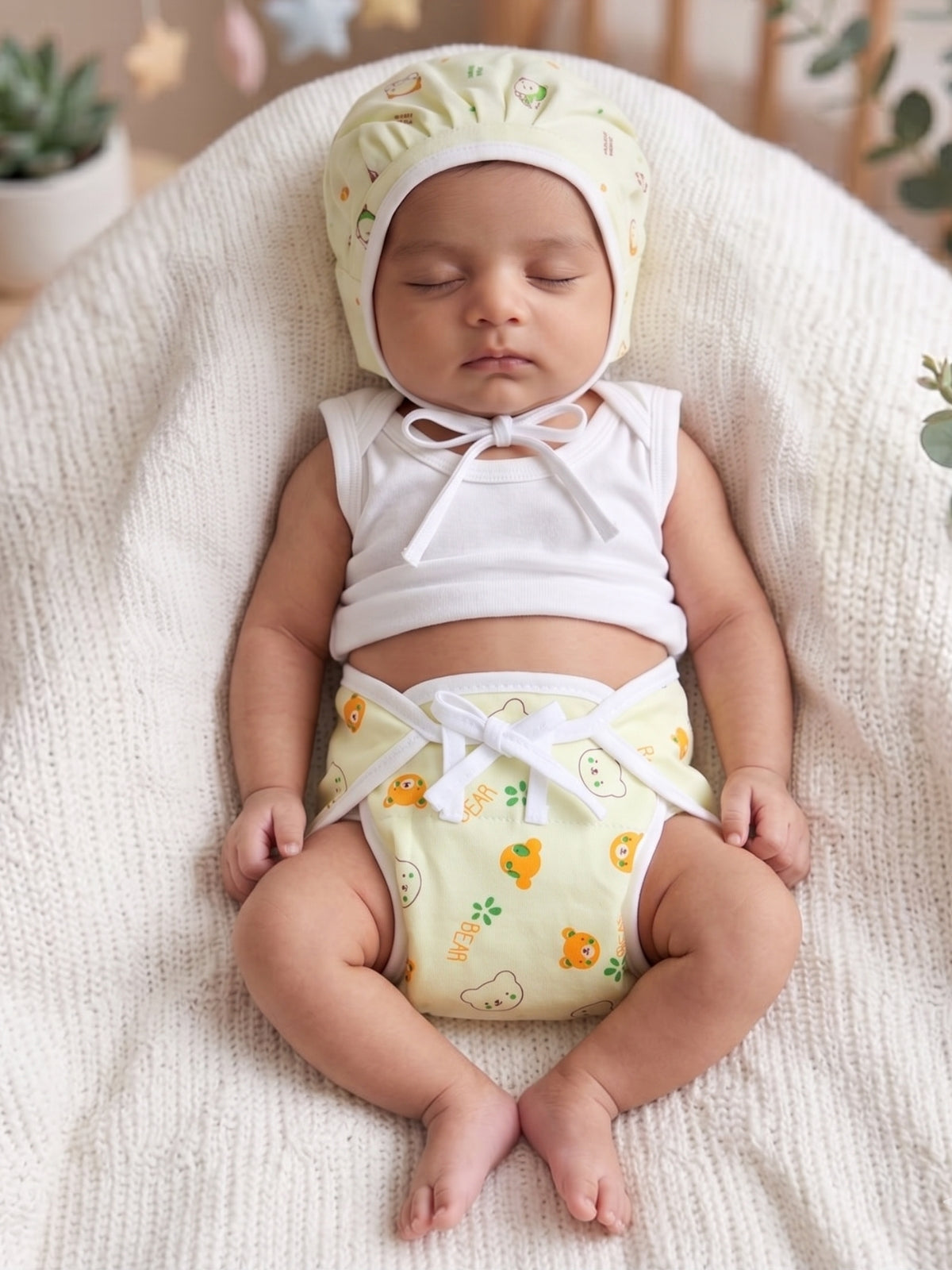 Little Angels Printed Caps & Nappies Combo Set – Pack of 12