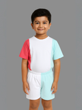 Crew Neck Half Sleeves Color-Block T-Shirt and Shorts Set