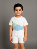 Round Neck Half Sleeves Color-Block T-Shirt and Shorts Set