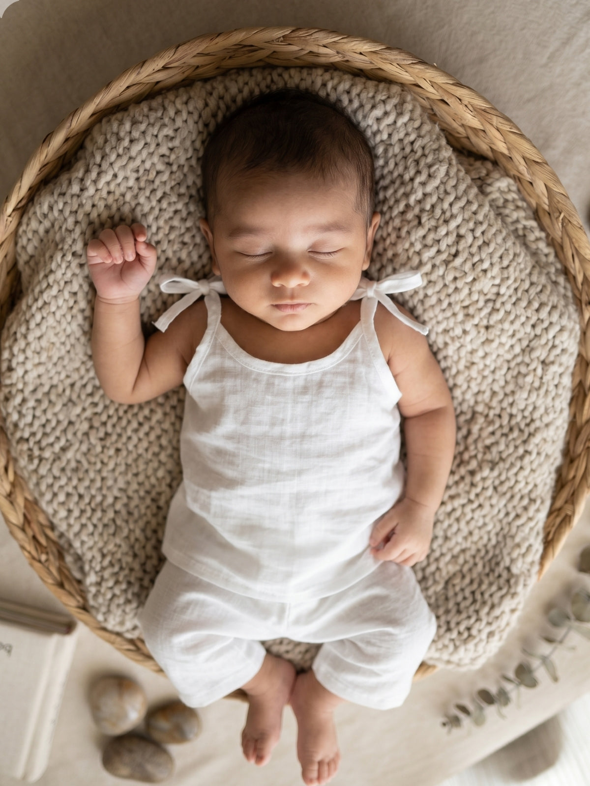 Little Angels White Mulmul Vest Combo Set