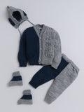 Full Sleeves V-Neck Color-Block with Cable Knit 4 Piece Set