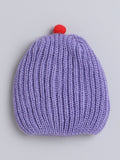 Woollen Solid Violet Beanie Cap with Pom Pom