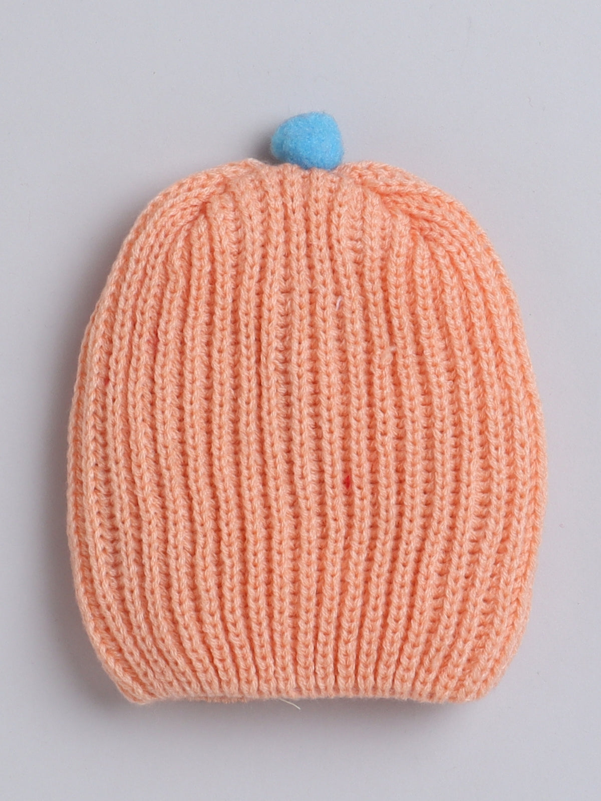 Woollen Solid Peach Beanie Cap with Pom Pom