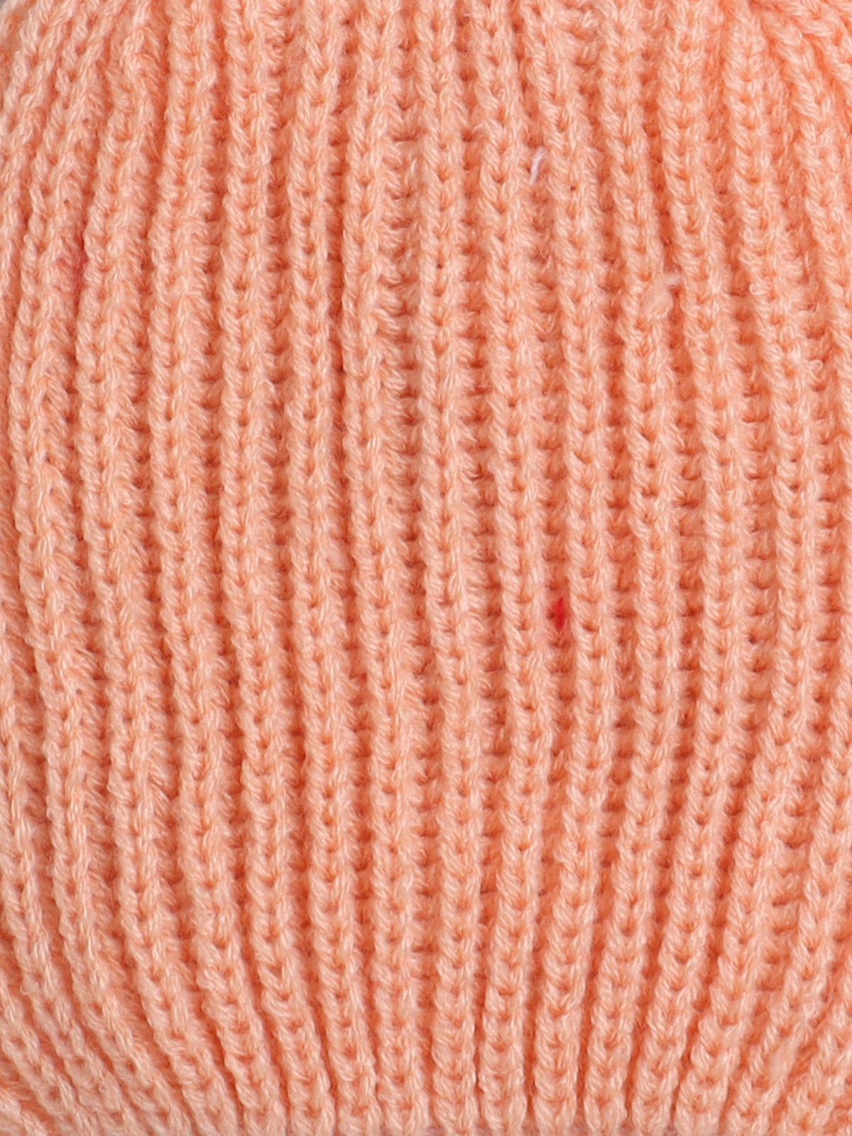 Woollen Solid Peach Beanie Cap with Pom Pom