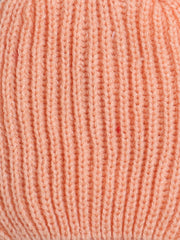 Woollen Solid Peach Beanie Cap with Pom Pom