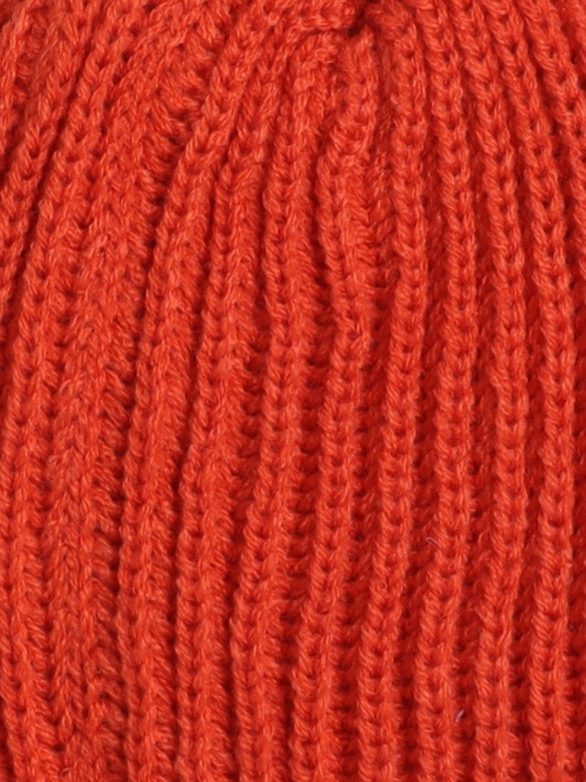 Woollen Solid Orange Beanie Cap with Pom Pom