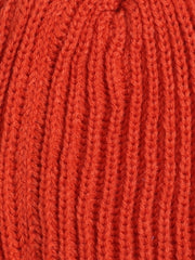 Woollen Solid Orange Beanie Cap with Pom Pom