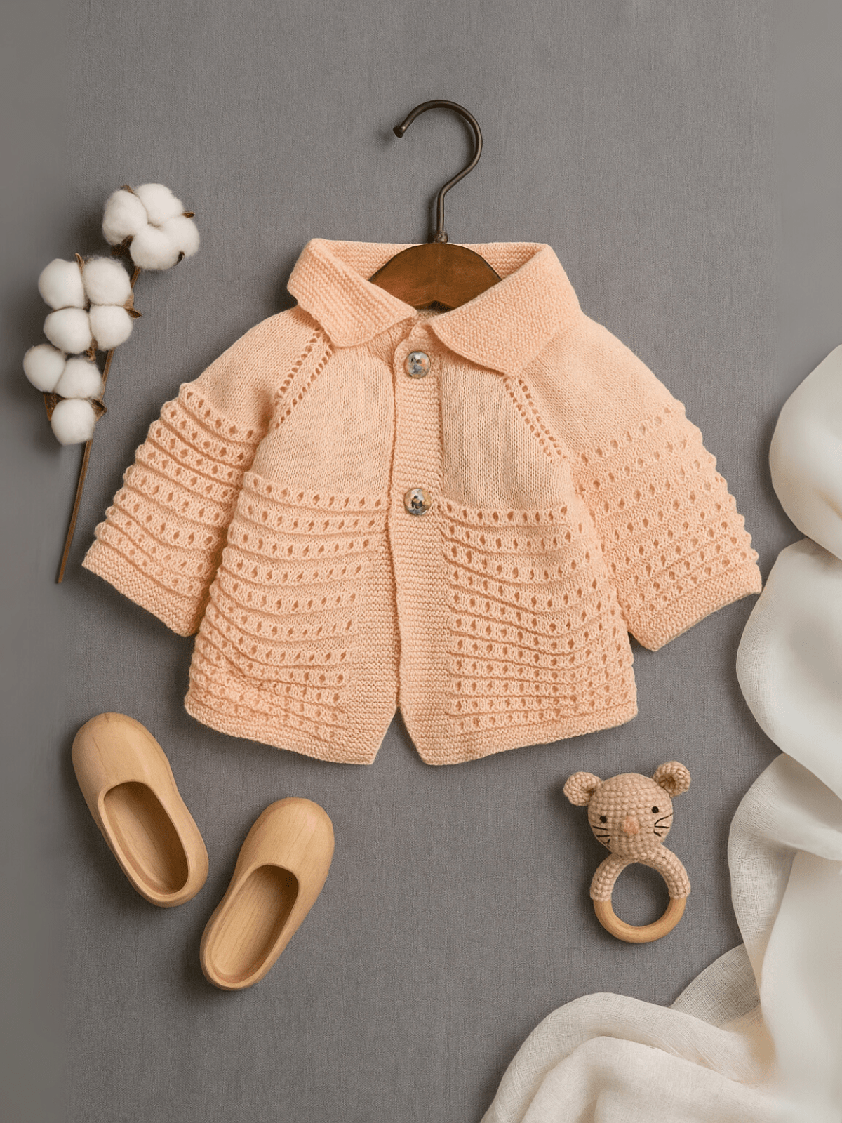 Little Angels Twinkle Pop Eyelet Knit Adult Sweater Twinkle Pop Eyelet Knit Peach / 0-3 months