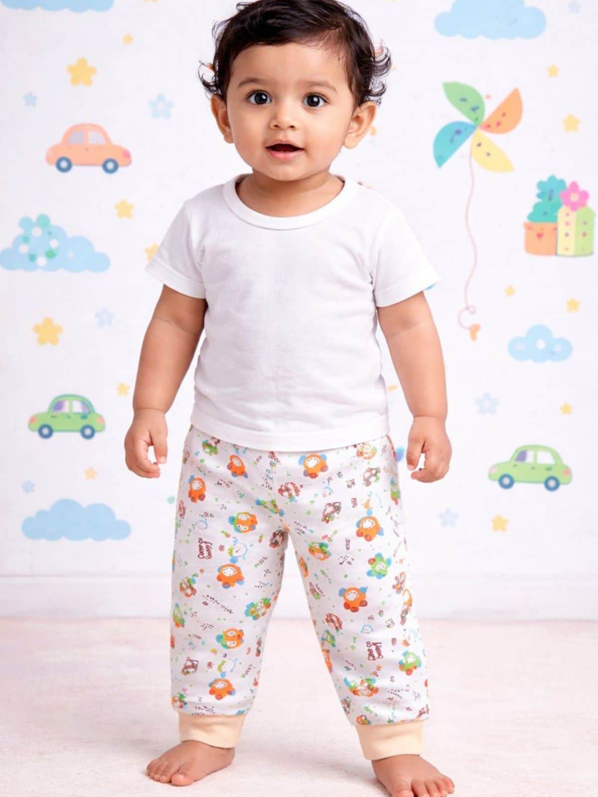 Little Angels Baby Cotton Printed Pajama Pant – Soft Car Print Baby Cotton Printed Pajama Pant – Soft Car Print 0-3 M / Peach / Cotton